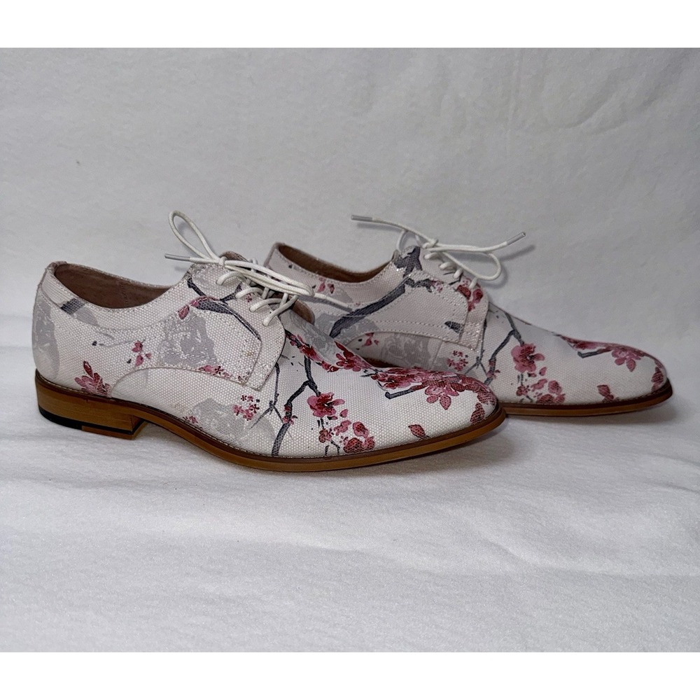 Stacy Adams Men's 9M Dandy White Floral Cherry Blossom Oxford Rockabilly Dance